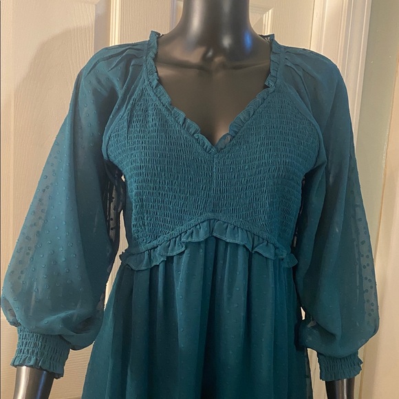 Maurices Deep Green Sheer Long Sleeve Dress NWTs - Picture 4 of 13